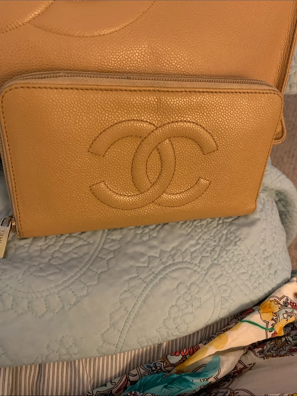 CHANEL Tan Leather Tote with Matching Zip Wallet